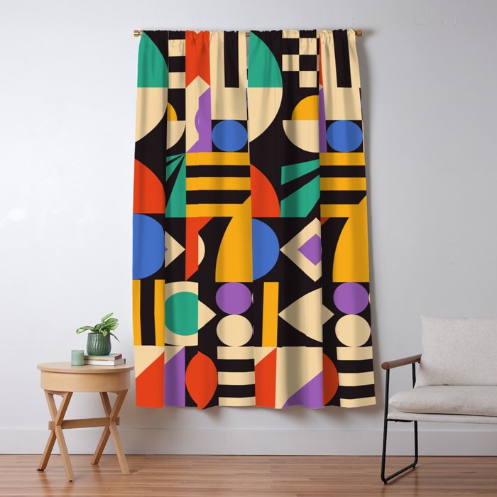 Bauhaus Mid Century Abstract Shapes colorful Window Curtain Gallery Image 5