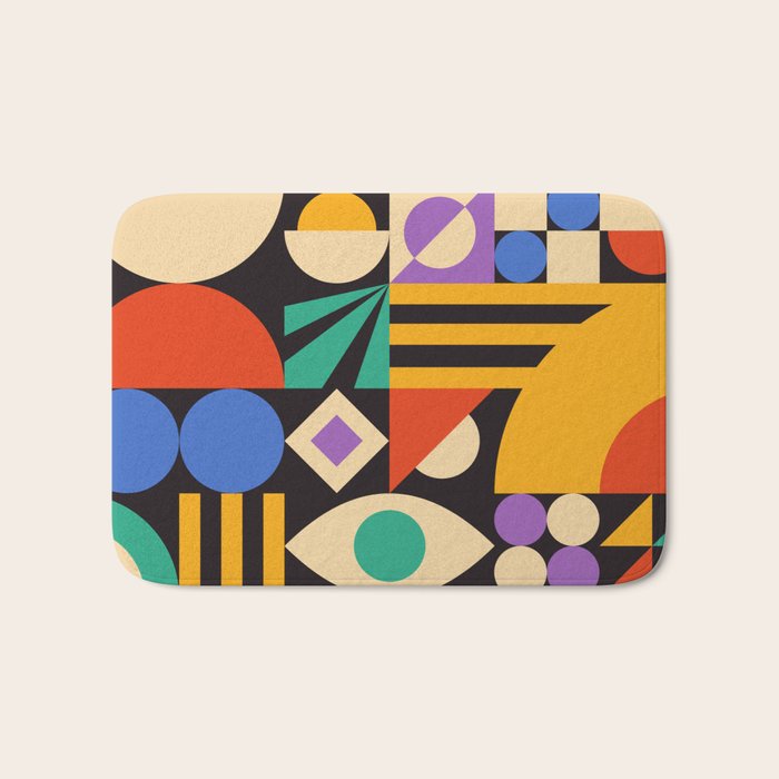 Bauhaus Mid Century Abstract Shapes colorful Bath Mat Gallery Image 1