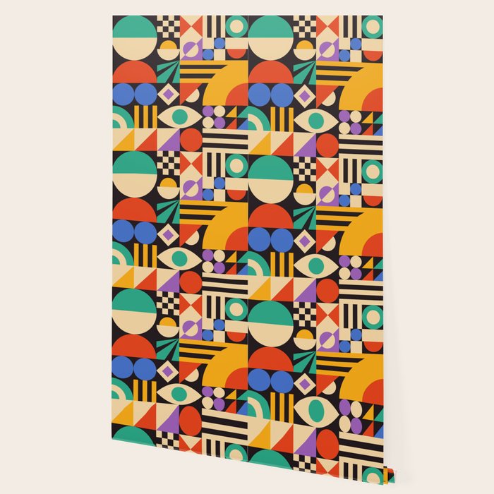 Bauhaus Mid Century Abstract Shapes colorful Wallpaper Gallery Image 2