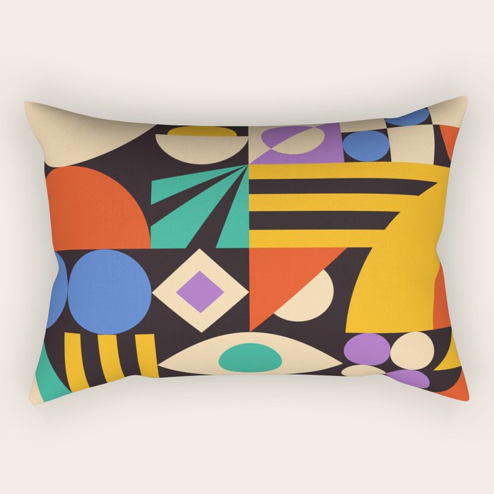 Bauhaus Mid Century Abstract Shapes colorful Rectangular Pillow Gallery Image 1