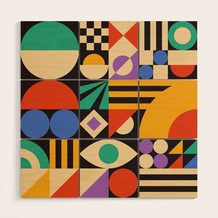 Bauhaus Mid Century Abstract Shapes colorful Wood Wall Art Gallery Image 1