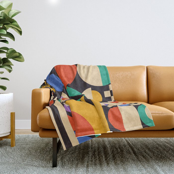Bauhaus Mid Century Abstract Shapes colorful Throw Blanket Gallery Image 1