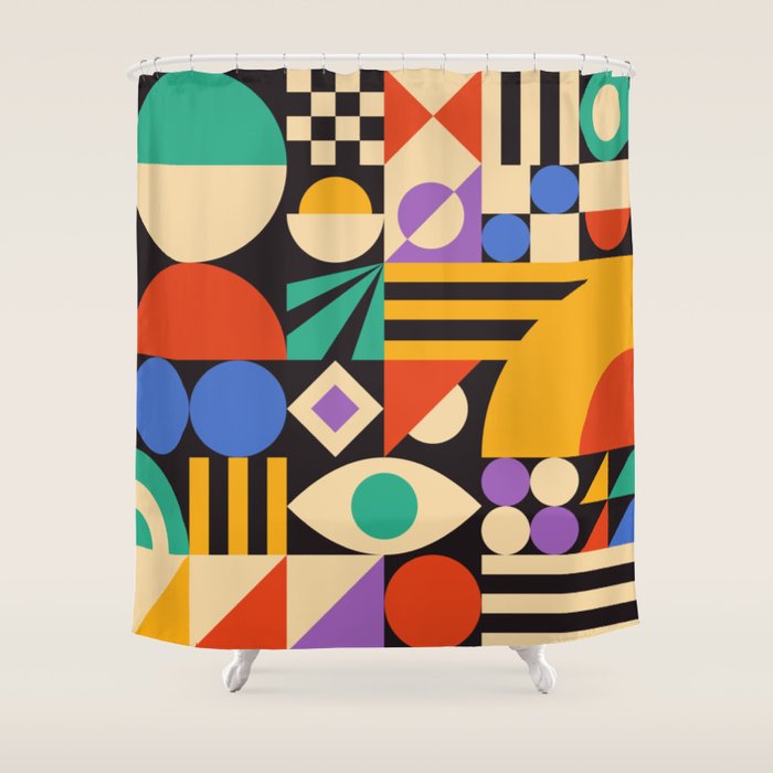 Bauhaus Mid Century Abstract Shapes colorful Shower Curtain Gallery Image 1