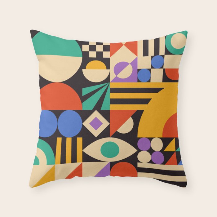 Bauhaus Mid Century Abstract Shapes colorful Throw Pillow Gallery Image 6