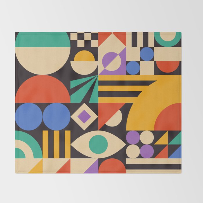 Bauhaus Mid Century Abstract Shapes colorful Throw Blanket Gallery Image 2
