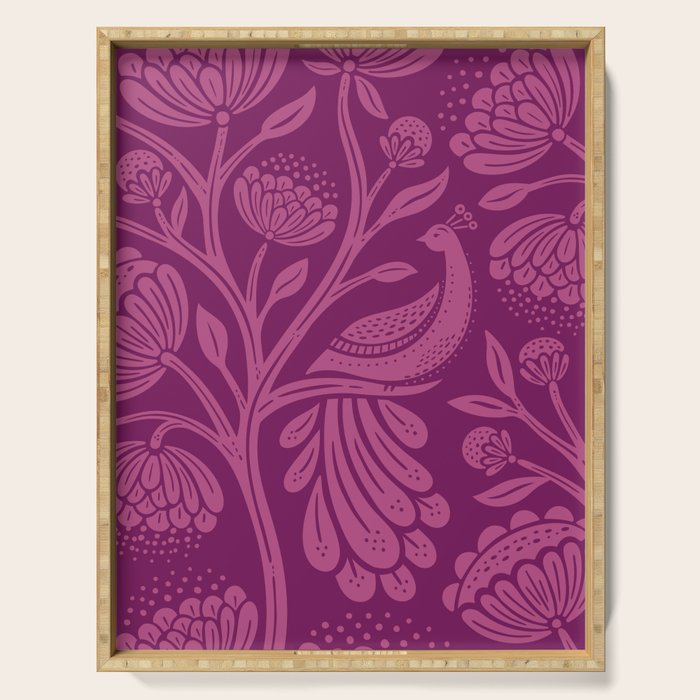 Peacock Dreams - berry Serving Tray Gallery Image 1