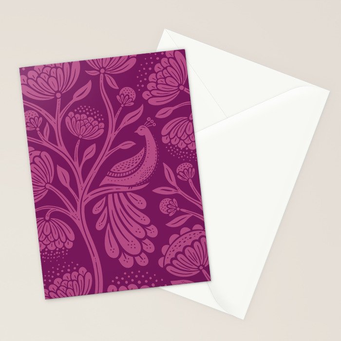 Peacock Dreams - berry Stationery Card Gallery Image 2