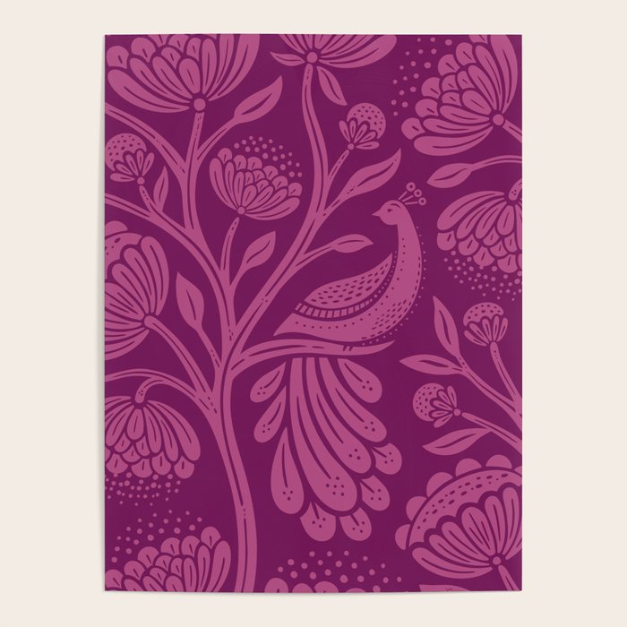 Peacock Dreams - berry Poster Gallery Image 1