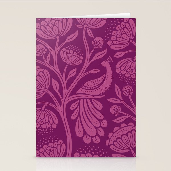 Peacock Dreams - berry Stationery Card Gallery Image 1