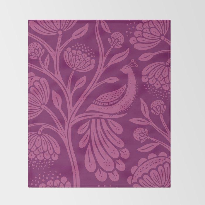Peacock Dreams - berry Throw Blanket Gallery Image 2