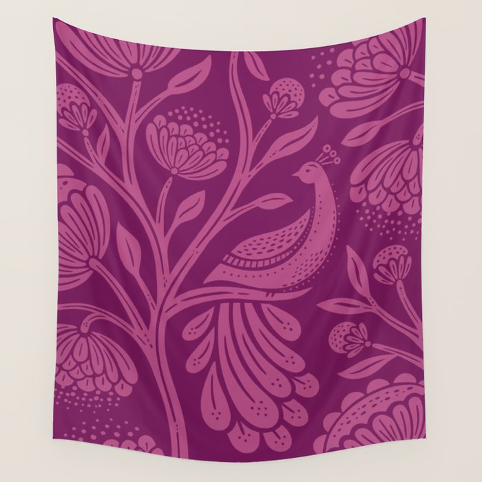 Peacock Dreams - berry Wall Tapestry Gallery Image 4