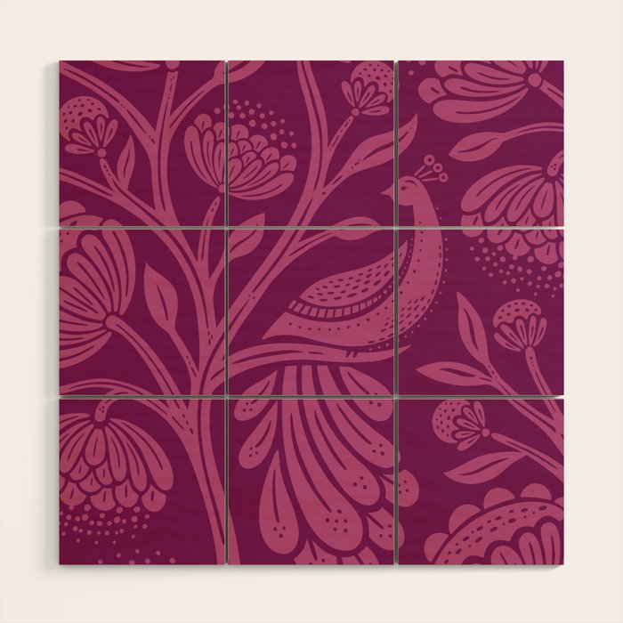 Peacock Dreams - berry Wood Wall Art Gallery Image 1
