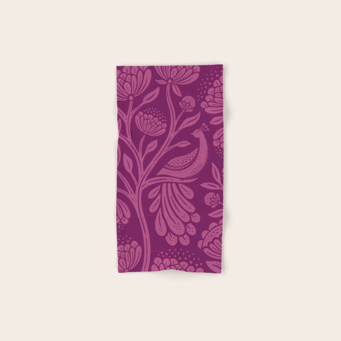 Peacock Dreams - berry Bath Towel Gallery Image 1