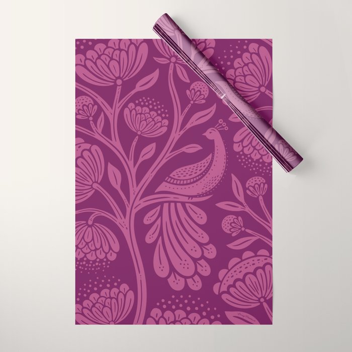 Peacock Dreams - berry Wrapping Paper Gallery Image 1