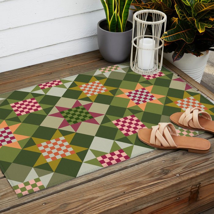 Checkerboard Quilt - Fall Colors Outdoor Rug Gallery Image 2