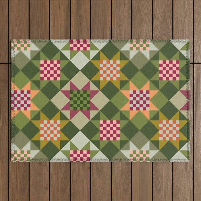 Checkerboard Quilt - Fall Colors Outdoor Rug Gallery Image 1