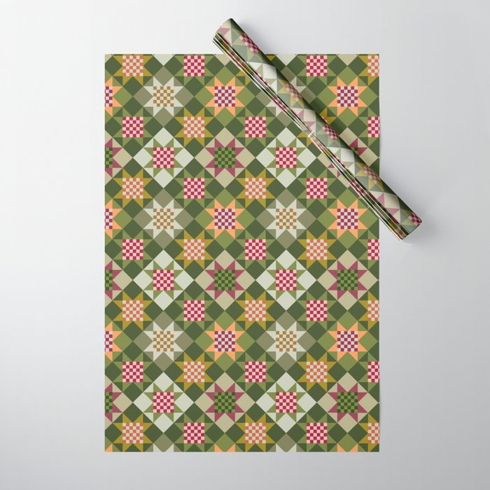 Checkerboard Quilt - Fall Colors Wrapping Paper Gallery Image 1