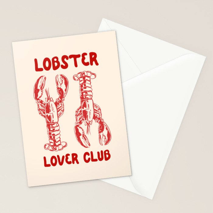 Lobster Lover Club - Seafood Coastal Art Stationery Card Gallery Image 2