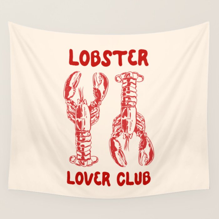 Lobster Lover Club - Seafood Coastal Art Wall Tapestry Gallery Image 1