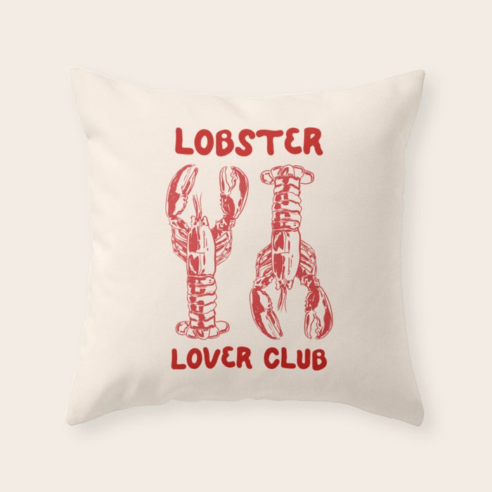 Lobster Lover Club - Seafood Coastal Art Throw Pillow Gallery Image 1