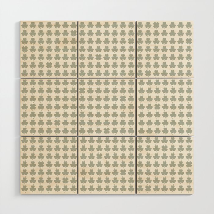 Clovers XXXIV Neutral Green Botanical Pattern Wood Wall Art Gallery Image 1