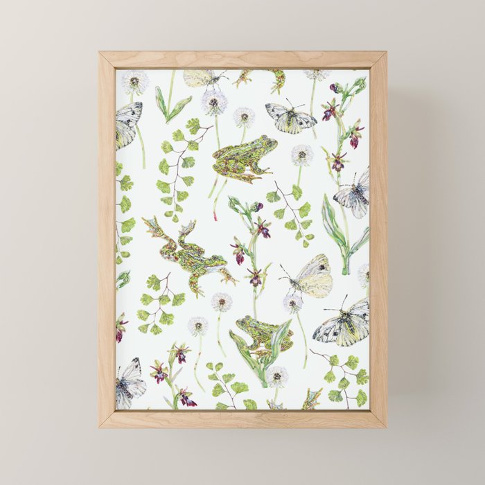 Spring Frogs and Orchids - Light Green Mini Art Print Gallery Image 1