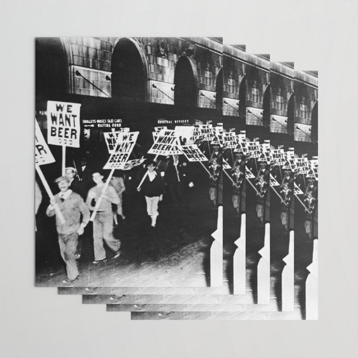 We Want Beer!  Men Protesting Against Prohibition black and white photography - photograph Wrapping Paper Gallery Image 3