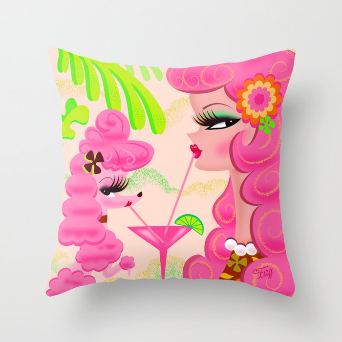 Palm Springs Pink Poodle Martini Girl Throw Pillow Gallery Image 6