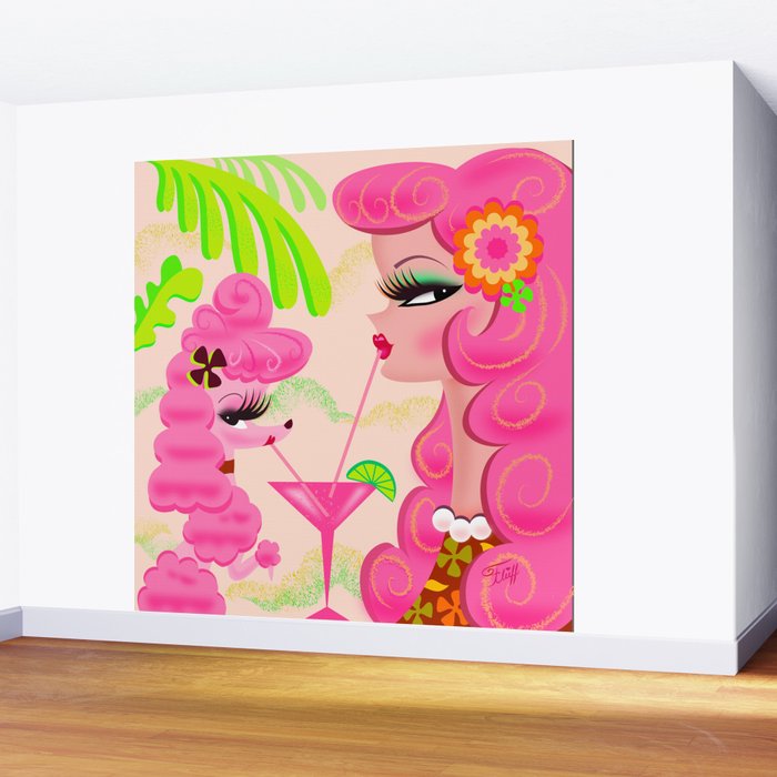 Palm Springs Pink Poodle Martini Girl Wall Mural Gallery Image 2