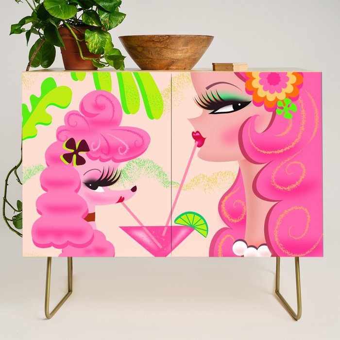Palm Springs Pink Poodle Martini Girl Credenza Gallery Image 1