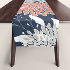 Floral Prints and Leaves, Navy, Aqua Coral and Gray Table Runner Gallery Image 1
