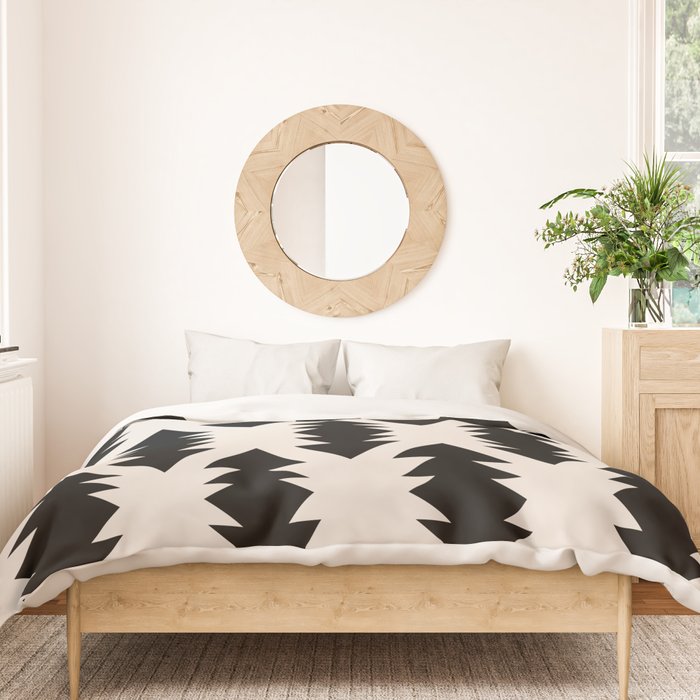 Southwest Criss Cross Pattern in Black and Off White Almond Duvet Cover Gallery Image 3
