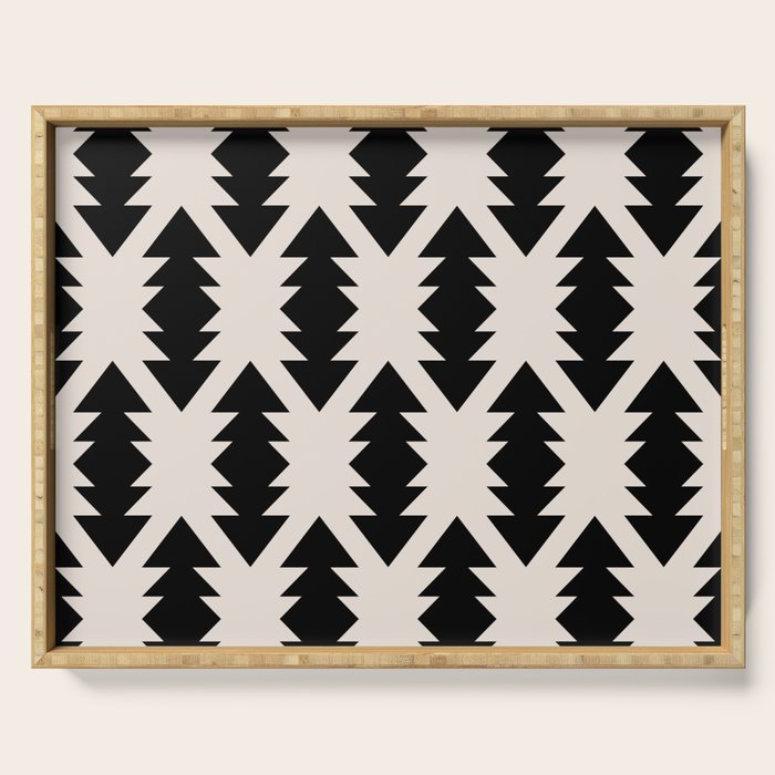 Southwest Criss Cross Pattern in Black and Off White Almond Serving Tray Gallery Image 1