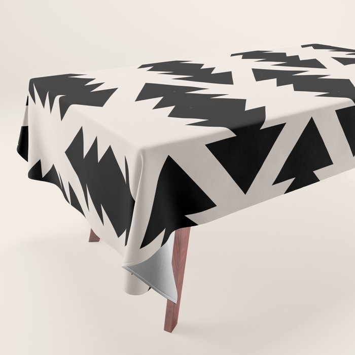 Southwest Criss Cross Pattern in Black and Off White Almond Tablecloth Gallery Image 1