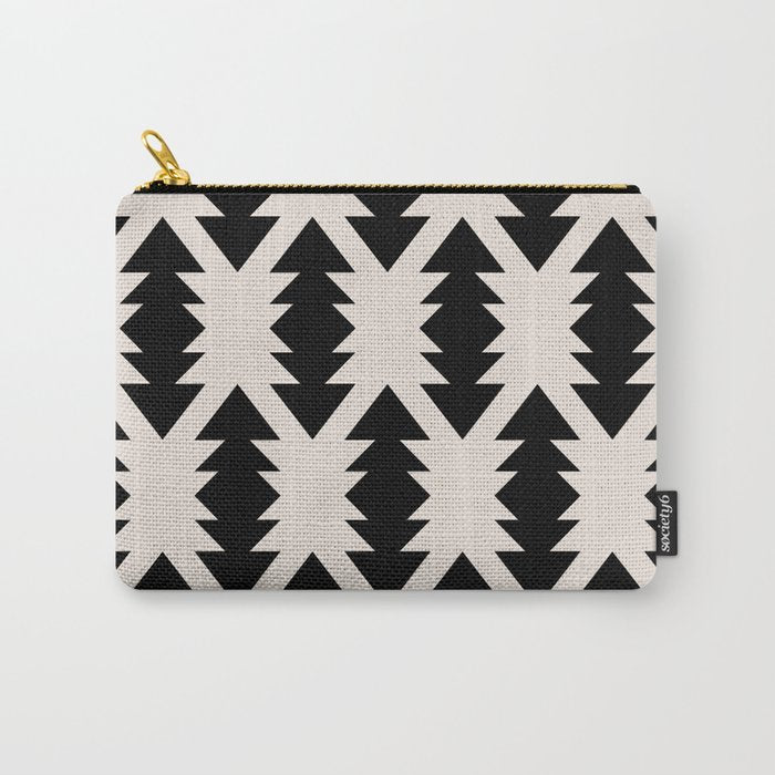 Southwest Criss Cross Pattern in Black and Off White Almond Carry All Pouch Gallery Image 1