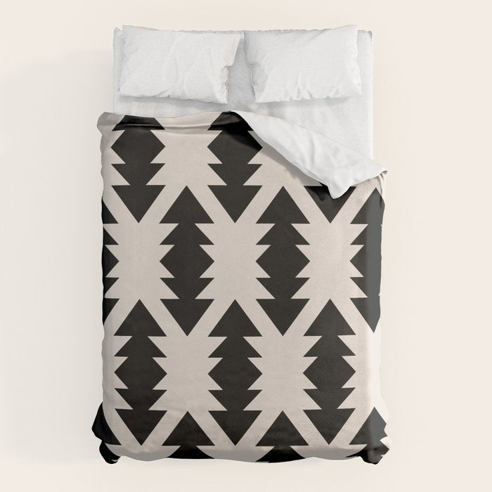 Southwest Criss Cross Pattern in Black and Off White Almond Duvet Cover Gallery Image 1