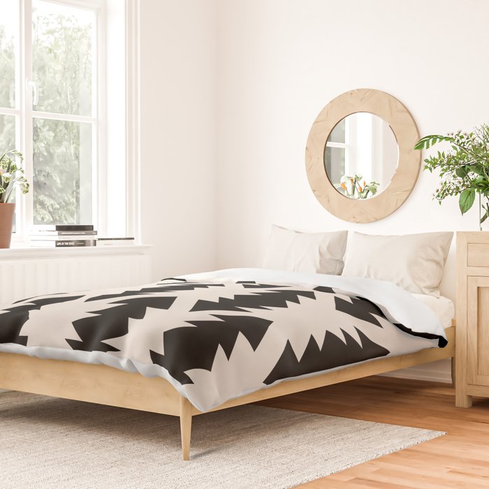 Southwest Criss Cross Pattern in Black and Off White Almond Duvet Cover Gallery Image 2