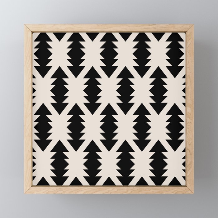 Southwest Criss Cross Pattern in Black and Off White Almond Mini Art Print Gallery Image 1