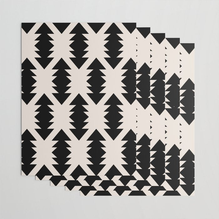 Southwest Criss Cross Pattern in Black and Off White Almond Wrapping Paper Gallery Image 3