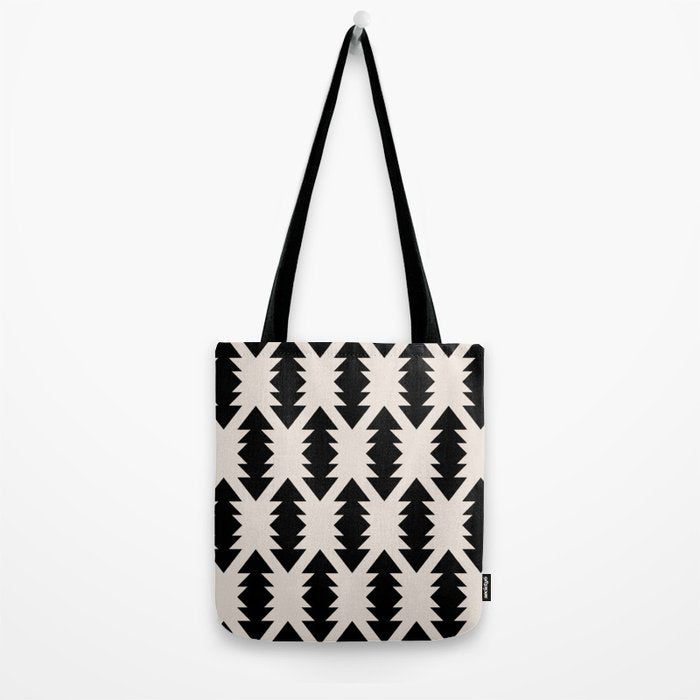 Southwest Criss Cross Pattern in Black and Off White Almond Tote Bag Gallery Image 2