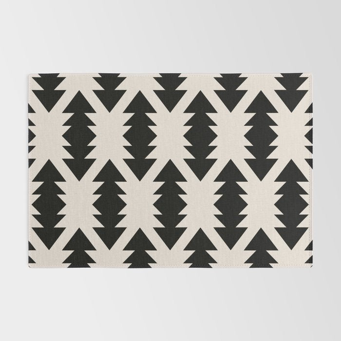 Southwest Criss Cross Pattern in Black and Off White Almond Rug Gallery Image 2