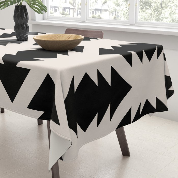 Southwest Criss Cross Pattern in Black and Off White Almond Tablecloth Gallery Image 3