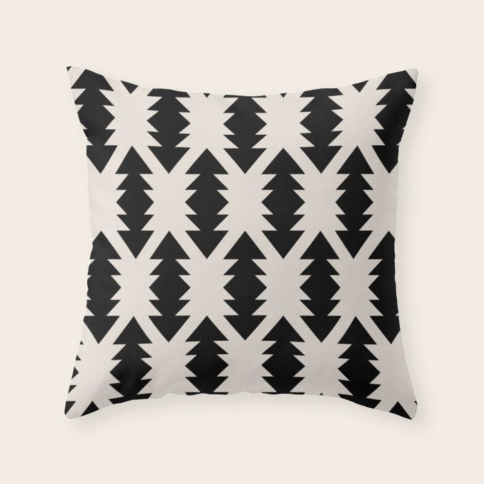 Southwest Criss Cross Pattern in Black and Off White Almond Throw Pillow Gallery Image 1
