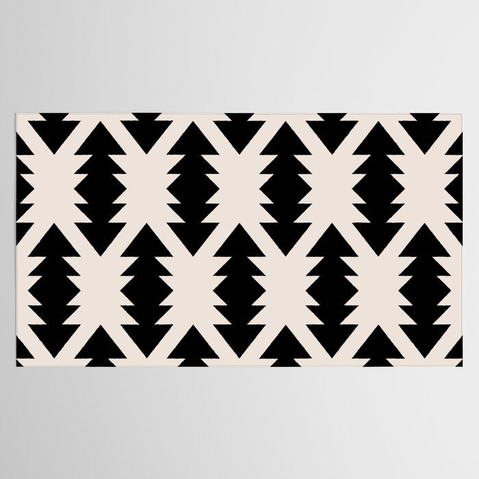 Southwest Criss Cross Pattern in Black and Off White Almond Tablecloth Gallery Image 2