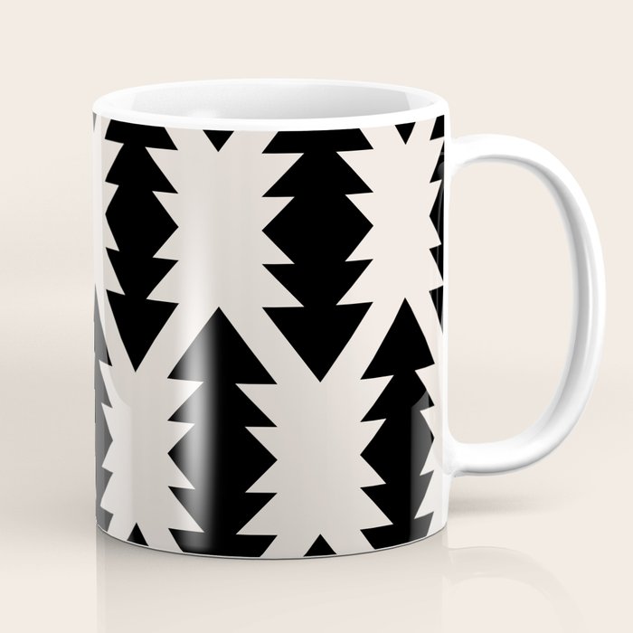 Southwest Criss Cross Pattern in Black and Off White Almond Coffee Mug Gallery Image 1