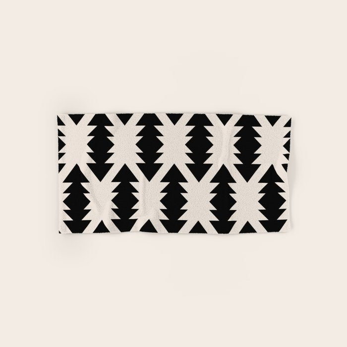 Southwest Criss Cross Pattern in Black and Off White Almond Bath Towel Gallery Image 1