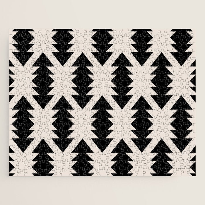 Southwest Criss Cross Pattern in Black and Off White Almond Jigsaw Puzzle Gallery Image 1