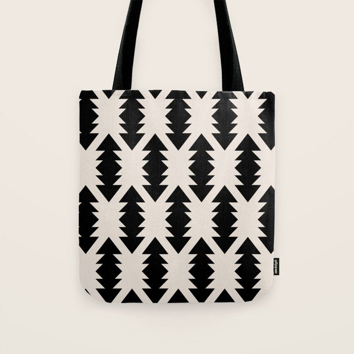 Southwest Criss Cross Pattern in Black and Off White Almond Tote Bag Gallery Image 1