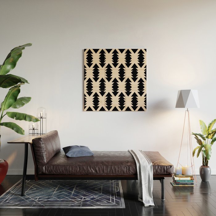 Southwest Criss Cross Pattern in Black and Off White Almond Wood Wall Art Gallery Image 2