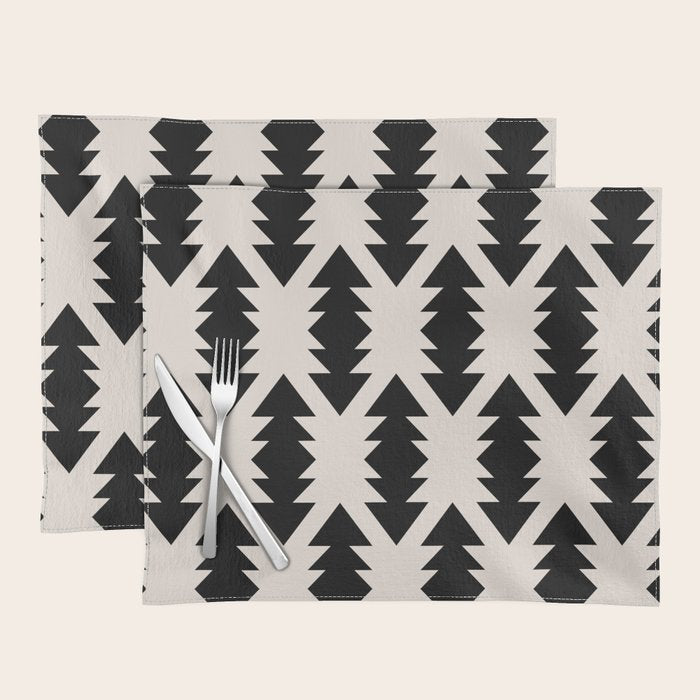 Southwest Criss Cross Pattern in Black and Off White Almond Placemat Gallery Image 1